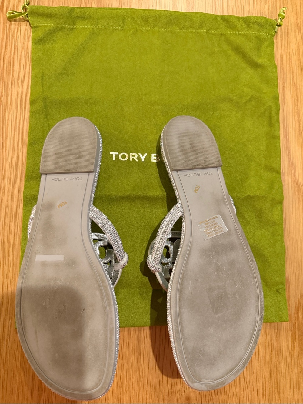 TORY BURCH MILLER SILVER KNOTTED PAVE CRYSTAL FLIP FLOP THONG SANDAL/Sz 10M - Picture 3 of 4